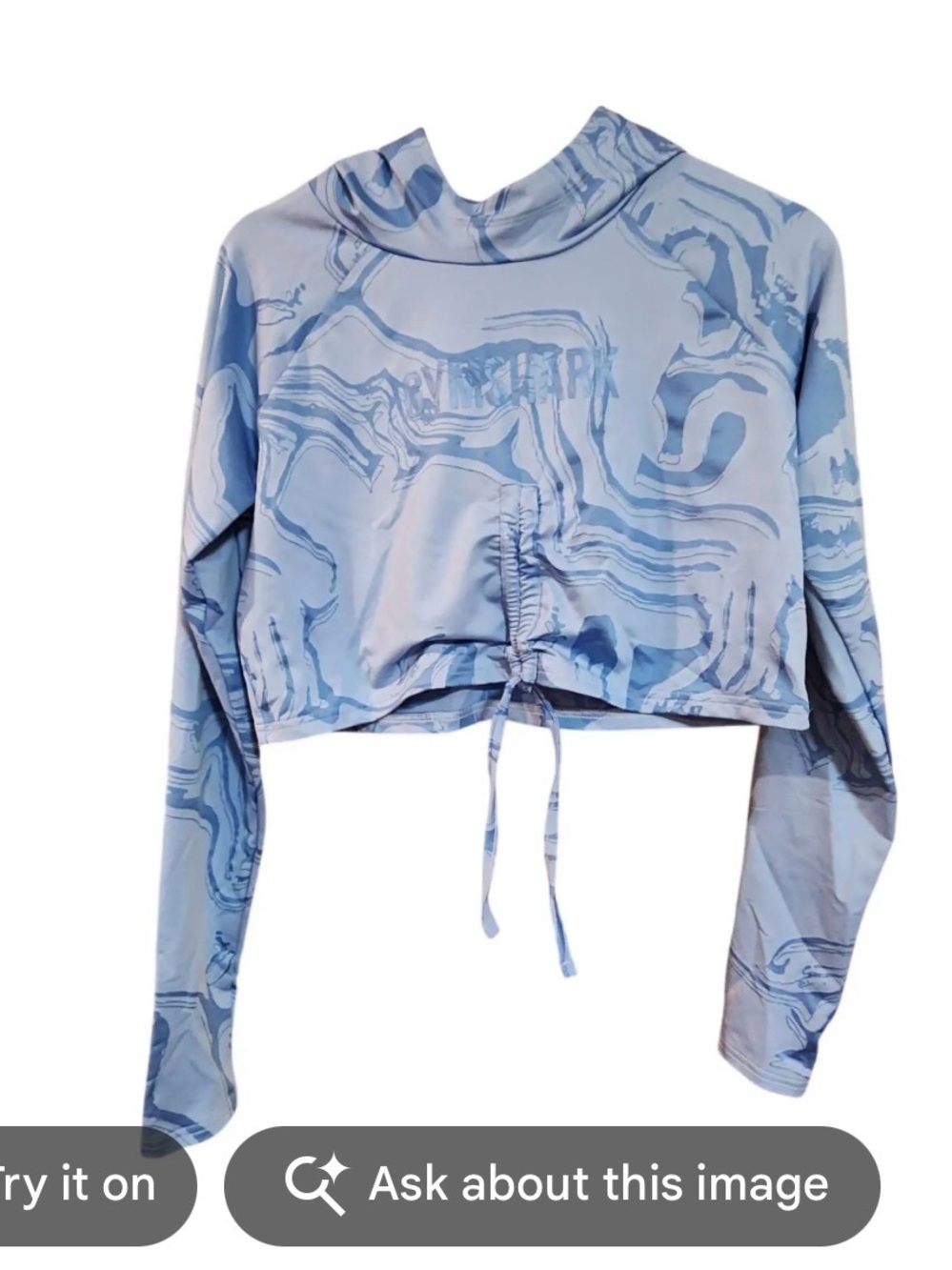 Gymshark Light Blue Marble Drawstring Crop Hoodie